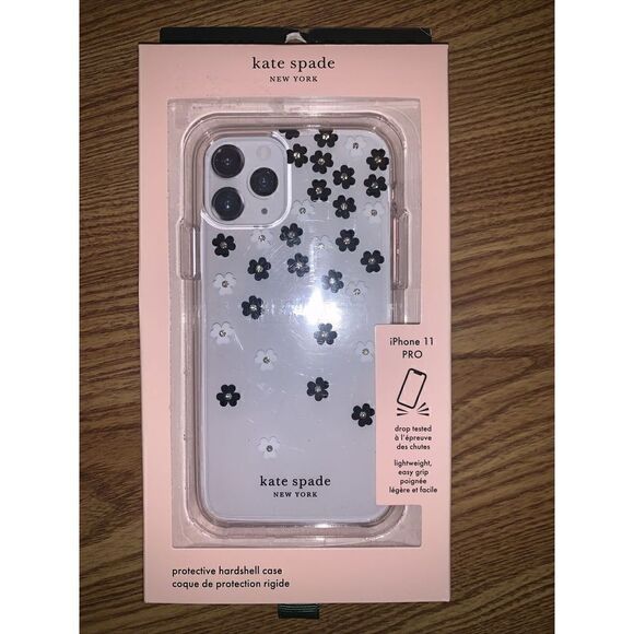 Kate Spade Phone Case Apple iPhone 11 Pro Black & White Scattered Flowers Stones - Picture 1 of 1